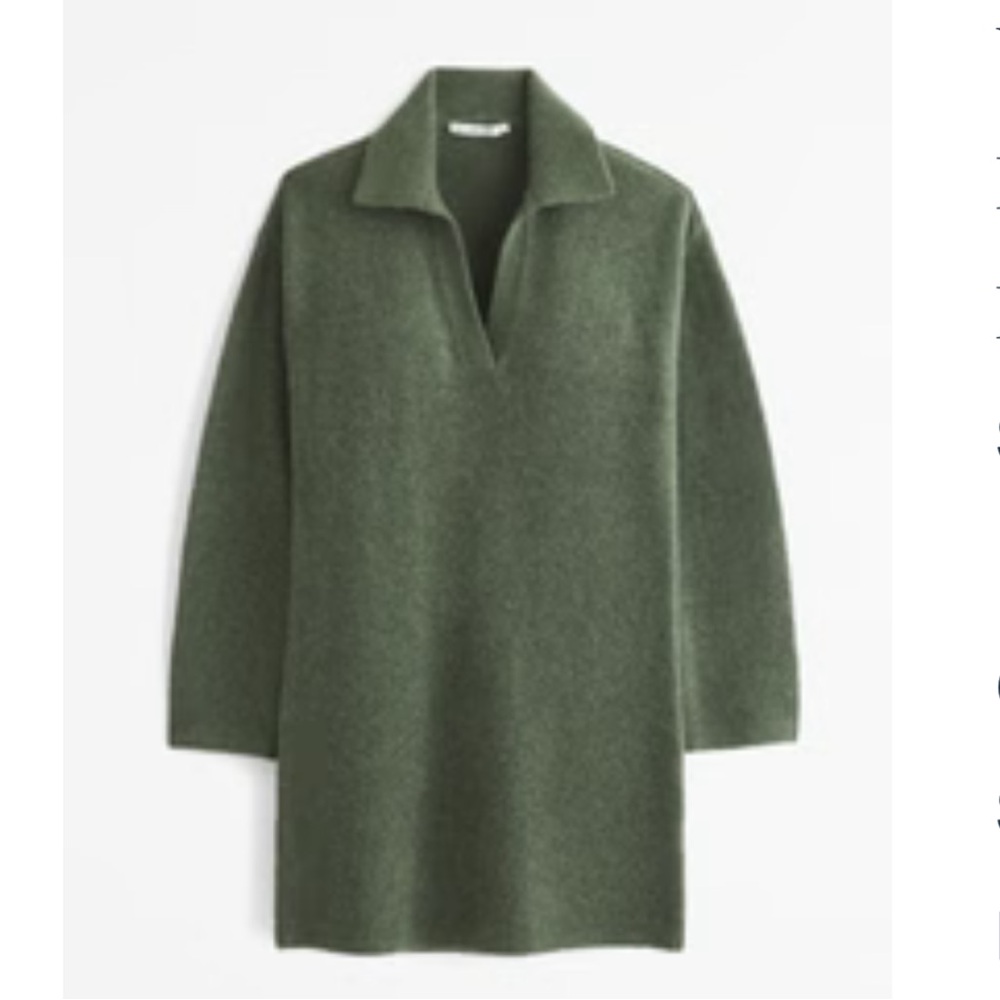 NWT! Abercrombie & Fitch Long-Sleeve Collared Mini Sweater Dress GREEN XL TALL